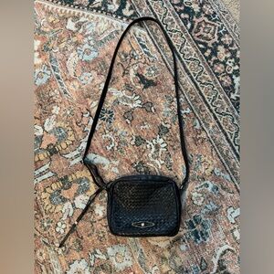 Elliott Lucca Genuine Leather Black Woven Crossbody